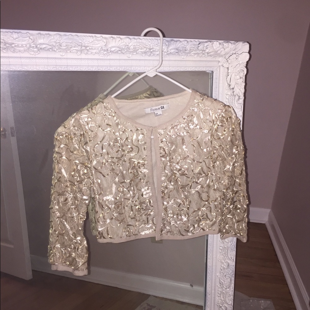 Light Gold Confetti 3/4 sleeve Caplet Sz S/P
